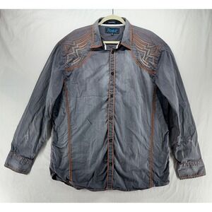 Roar Signature Mens 2XL Gray Orange Contrast‎ Stitch Embroidered Western Shirt
